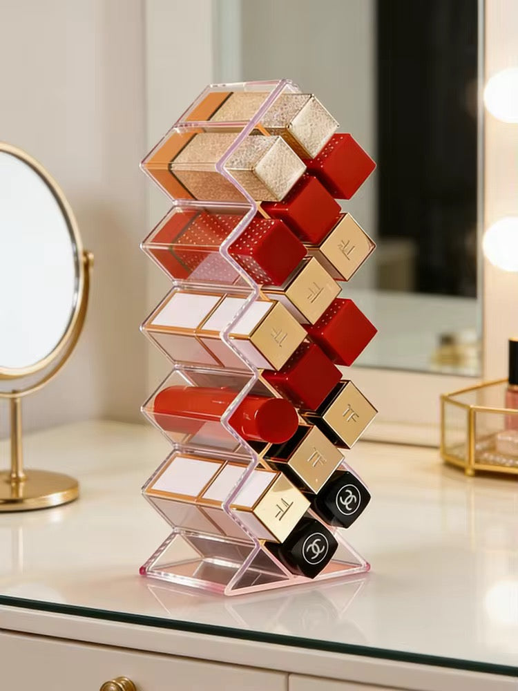 16-Compartment Clear Acrylic Lipstick Organizer – Large Capacity Makeup Storage Holder