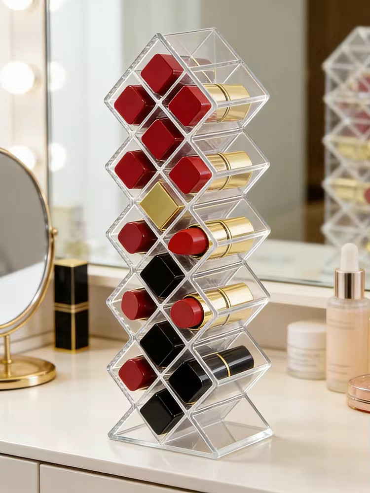 16-Compartment Clear Acrylic Lipstick Organizer – Large Capacity Makeup Storage Holder