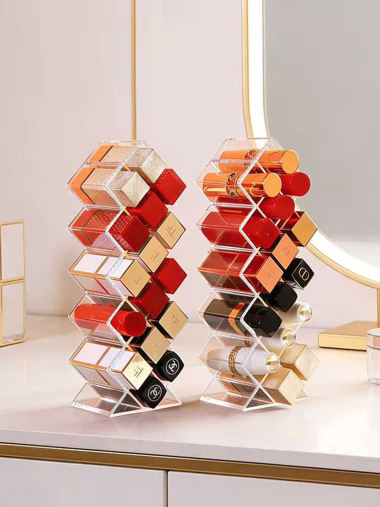 16-Compartment Clear Acrylic Lipstick Organizer – Large Capacity Makeup Storage Holder