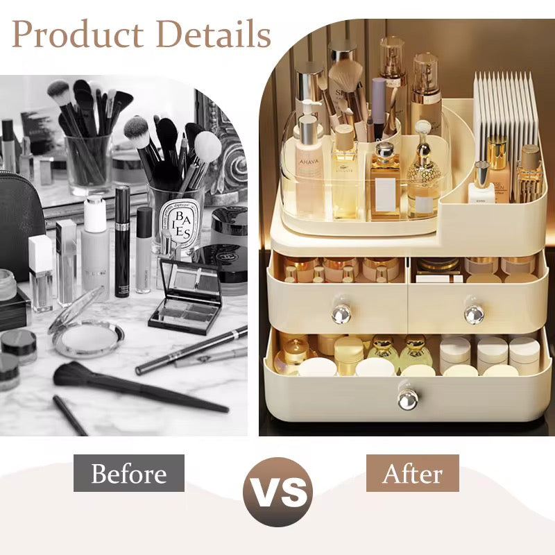 Large Capacity Makeup Organizer with Drawers – Dustproof Cosmetic & Skincare Storage Box
