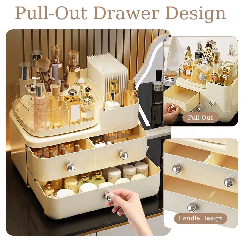 Large Capacity Makeup Organizer with Drawers – Dustproof Cosmetic & Skincare Storage Box