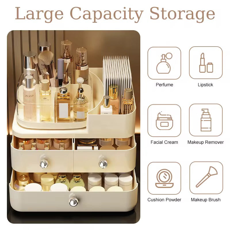 Large Capacity Makeup Organizer with Drawers – Dustproof Cosmetic & Skincare Storage Box