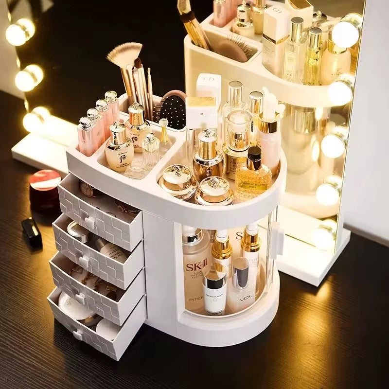 360° Rotating Makeup & Skincare Organizer with 4 Drawers | Dustproof Cosmetic Storage Box