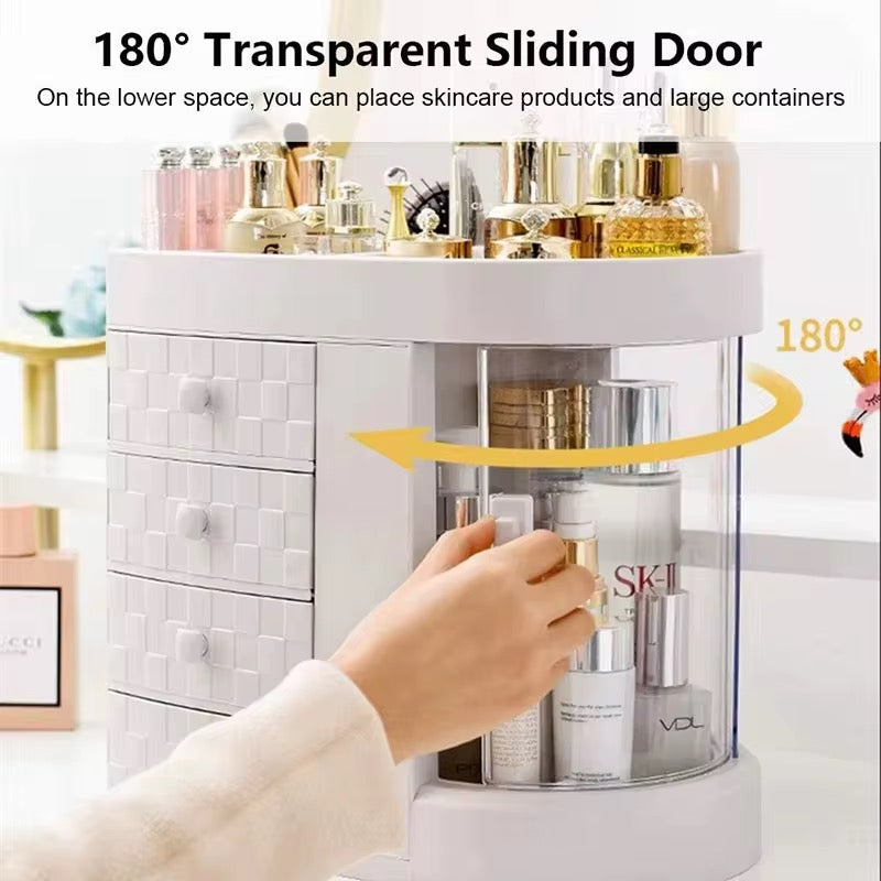 360° Rotating Makeup & Skincare Organizer with 4 Drawers | Dustproof Cosmetic Storage Box