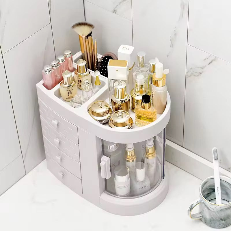 360° Rotating Makeup & Skincare Organizer with 4 Drawers | Dustproof Cosmetic Storage Box