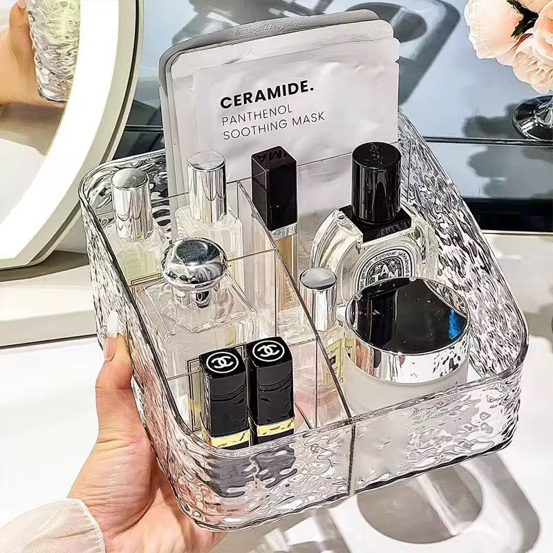 Luxury Clear Acrylic Makeup Organizer Tray | Multi-Compartment Cosmetic & Skincare Storage