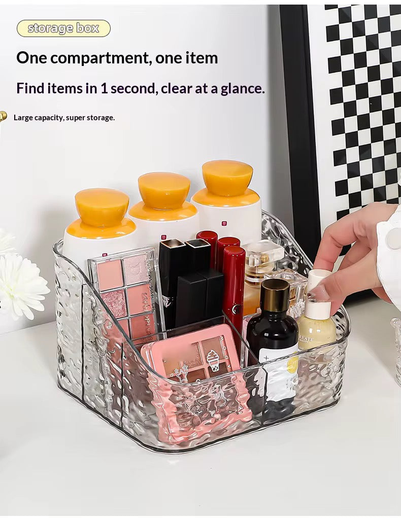 Luxury Clear Acrylic Makeup Organizer Tray | Multi-Compartment Cosmetic & Skincare Storage