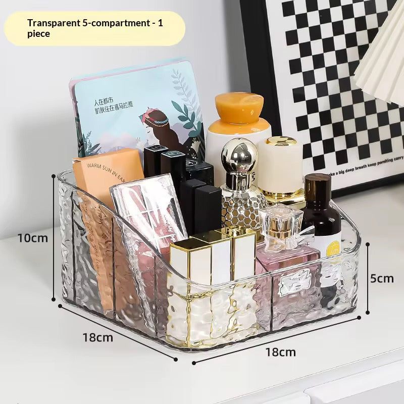 Luxury Clear Acrylic Makeup Organizer Tray | Multi-Compartment Cosmetic & Skincare Storage