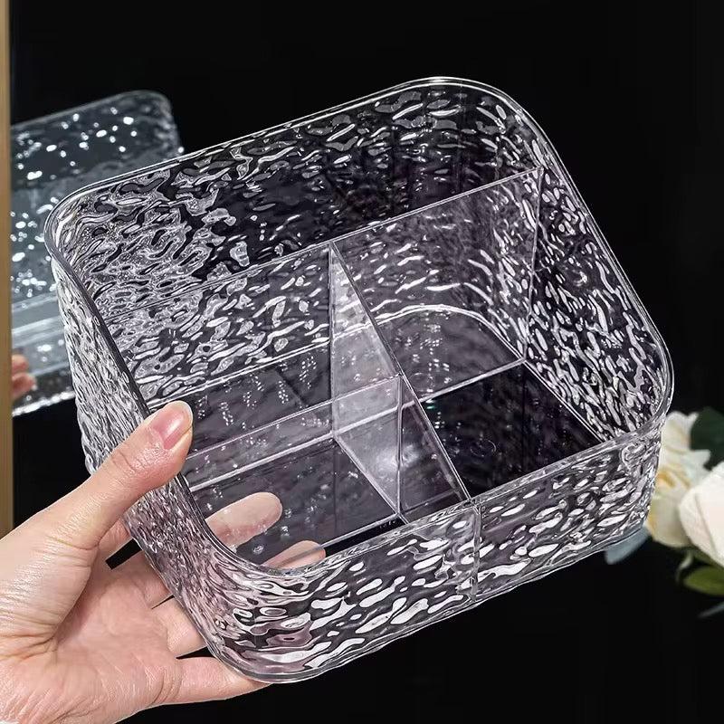 Luxury Clear Acrylic Makeup Organizer Tray | Multi-Compartment Cosmetic & Skincare Storage
